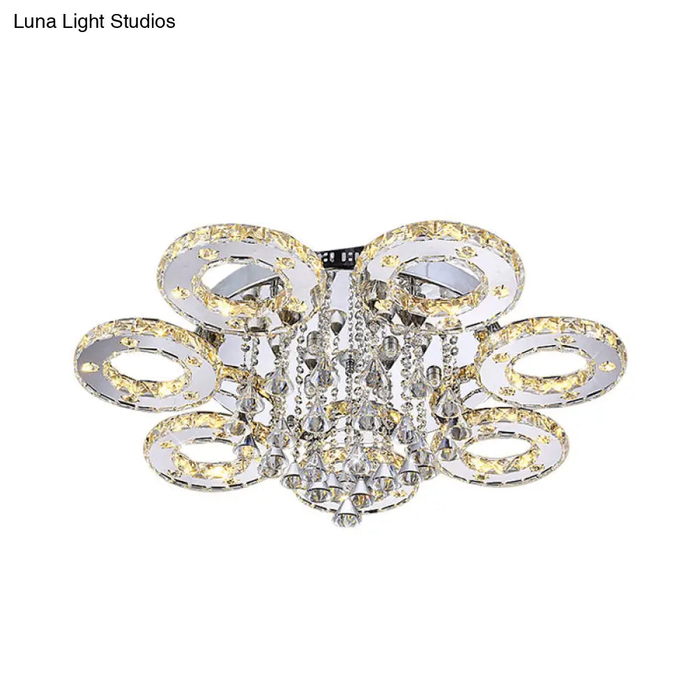 Contemporary K9 Crystal Chrome Ring Led Ceiling Lamp - Multiple Sizes & Colors Available