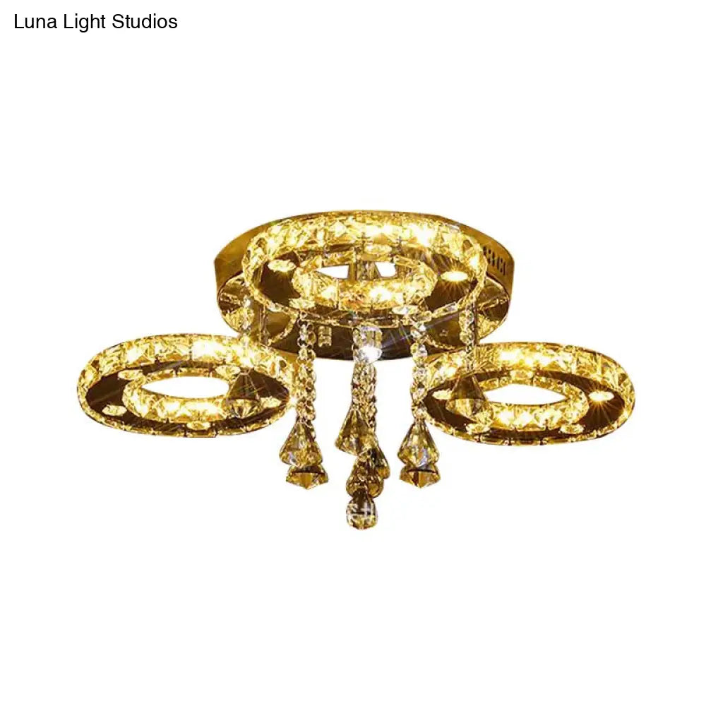 Contemporary K9 Crystal Chrome Ring Led Ceiling Lamp - Multiple Sizes & Colors Available
