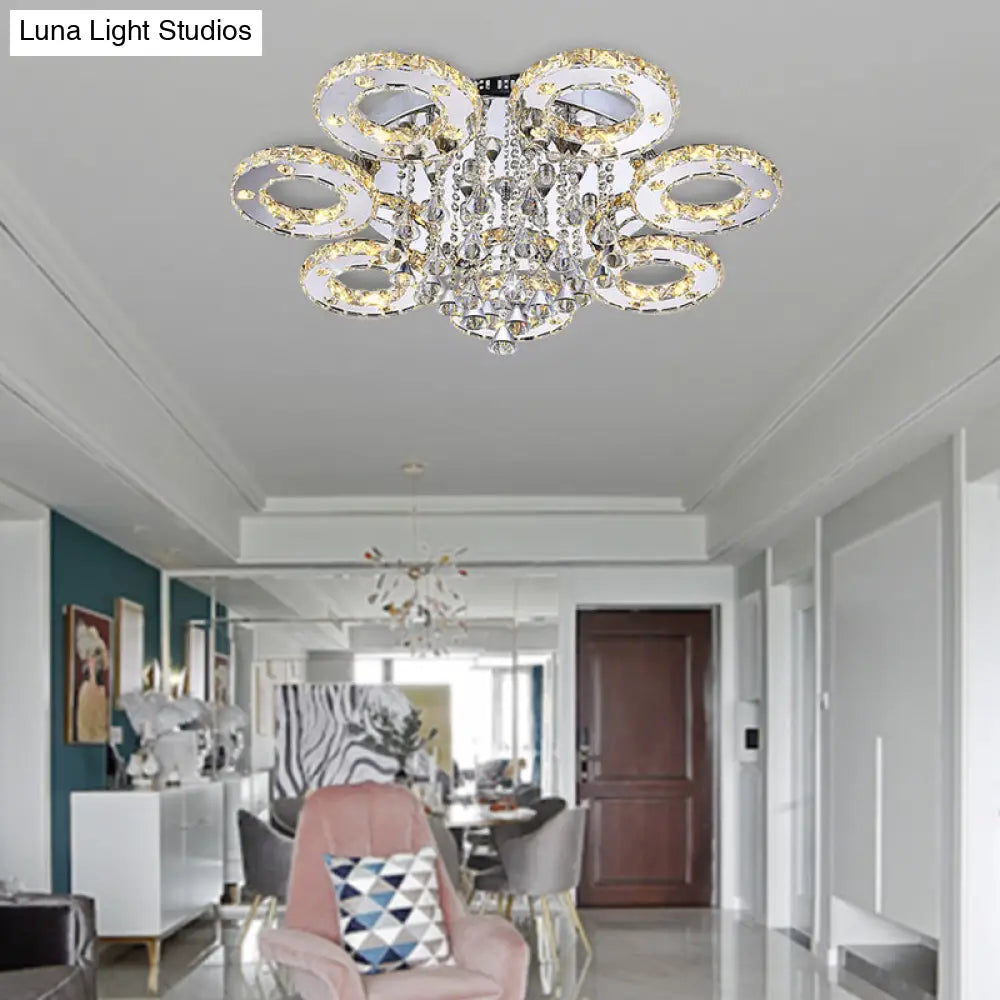 Contemporary K9 Crystal Chrome Ring Led Ceiling Lamp - Multiple Sizes & Colors Available