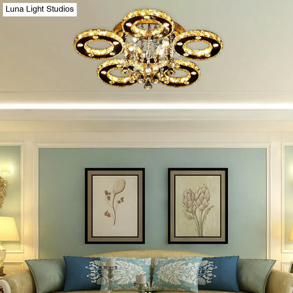 Contemporary K9 Crystal Chrome Ring Led Ceiling Lamp - Multiple Sizes & Colors Available