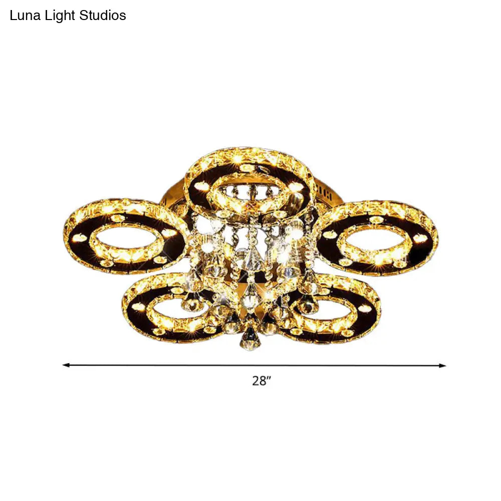Contemporary K9 Crystal Chrome Ring Led Ceiling Lamp - Multiple Sizes & Colors Available