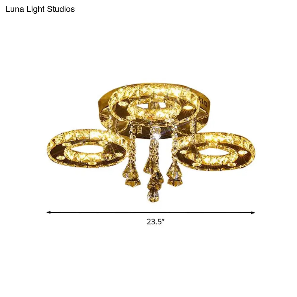 Contemporary K9 Crystal Chrome Ring Led Ceiling Lamp - Multiple Sizes & Colors Available