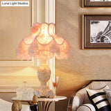 Contemporary Lace Dress Nightstand Lamp With Beige Fabric Shade And Rose Decor - 1-Bulb Night Table