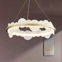 Contemporary Led Acrylic Chandelier Pendant In White/Warm Light - Gold Ring Design 23.5’/31.5’