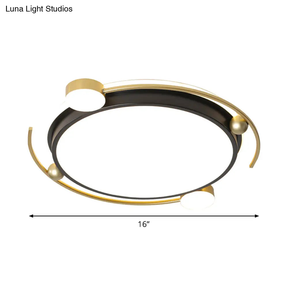 Contemporary Led Acrylic Flushmount Ceiling Light In Black - Gold Finish