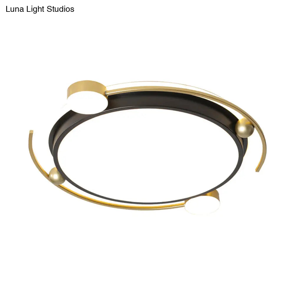 Contemporary Led Acrylic Flushmount Ceiling Light In Black - Gold Finish