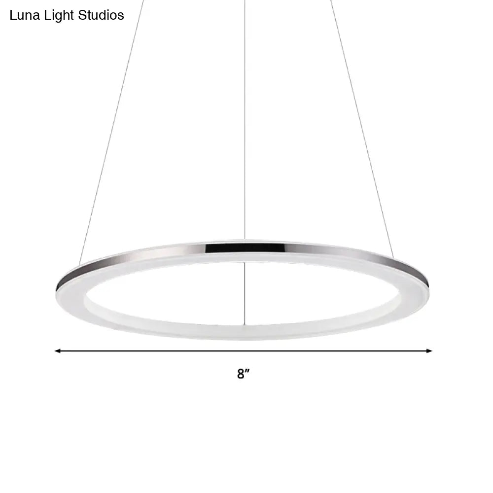 Contemporary Led Acrylic Round Ceiling Pendant Chandelier - 1/2/3-Head Silver Warm/White Light