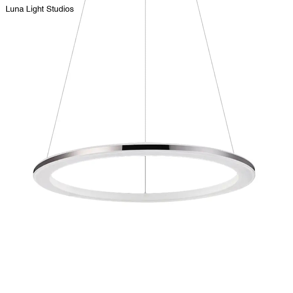 Contemporary Led Acrylic Round Ceiling Pendant Chandelier - 1/2/3-Head Silver Warm/White Light