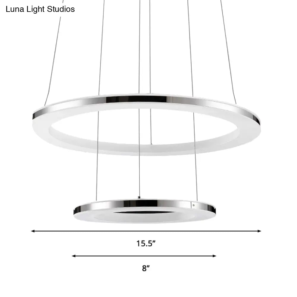 Contemporary Led Acrylic Round Ceiling Pendant Chandelier - 1/2/3-Head Silver Warm/White Light