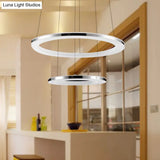 Contemporary Led Acrylic Round Ceiling Pendant Chandelier - 1/2/3-Head Silver Warm/White Light