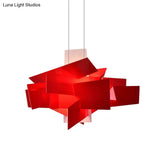 Contemporary Led Acrylic Suspension Light - White/Red Irregular Pendant For Dining Table