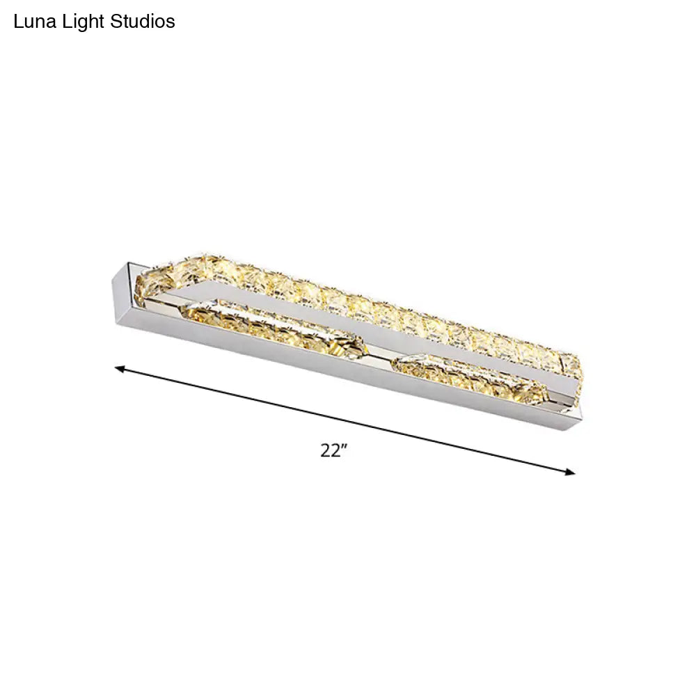 Contemporary Led Bathroom Vanity Wall Light With Clear/Champagne Crystal - 16/22 Width Warm/White