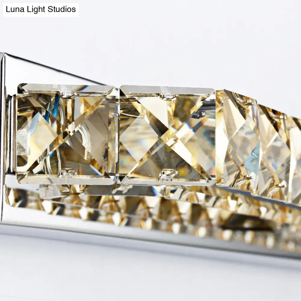 Contemporary Led Bathroom Vanity Wall Light With Clear/Champagne Crystal - 16/22 Width Warm/White
