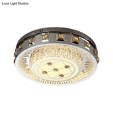 Contemporary Led Bedroom Lighting Fixture - Stainless Steel Flush Mount With Circular Crystal Blocks