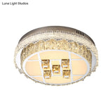 Contemporary Led Bedroom Lighting Fixture - Stainless Steel Flush Mount With Circular Crystal Blocks