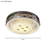 Contemporary Led Bedroom Lighting Fixture - Stainless Steel Flush Mount With Circular Crystal Blocks