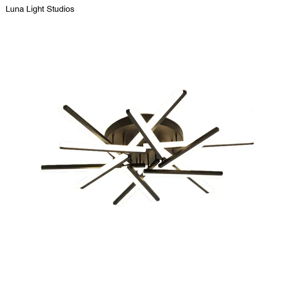Contemporary Led Black Crossed Acrylic Semi Flush Mount Light Ceiling Lamp