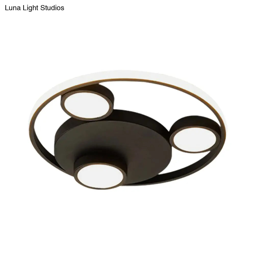 Contemporary Led Black Flush Mount Bear Head Acrylic Light Fixture