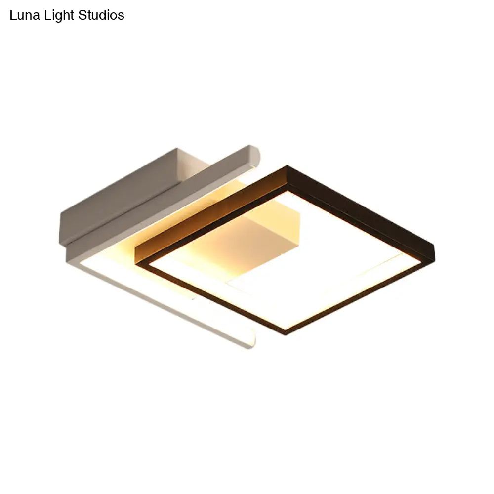 Contemporary Led Black Flush Mount Lamp - Metallic Geometric Ceiling Fixture