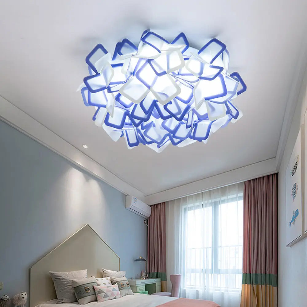 Contemporary Led Blossoming Flower Acrylic Flush Mount Ceiling Light Fixture In White/Black/Blue