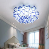 Contemporary Led Blossoming Flower Acrylic Flush Mount Ceiling Light Fixture In White/Black/Blue