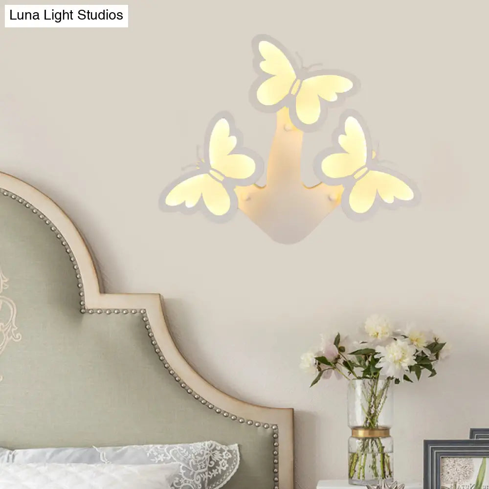 Contemporary Led Butterfly Wall Mounted Night Lamp - Modern 1/3 Lights Sconce White Acrylic