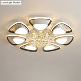 Contemporary Led Ceiling Flush Mount With Metal Petals Crystal Draping Black & White Design