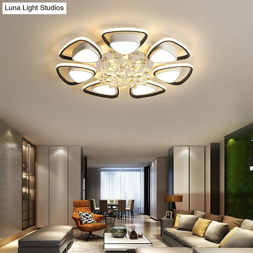 Contemporary Led Ceiling Flush Mount With Metal Petals Crystal Draping Black & White Design