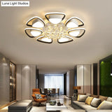 Contemporary Led Ceiling Flush Mount With Metal Petals Crystal Draping Black & White Design