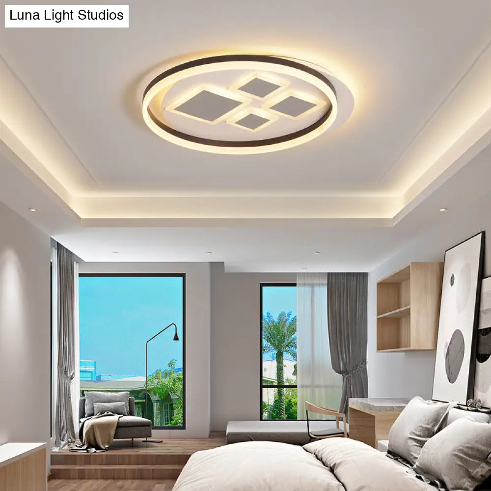 Contemporary Led Ceiling Lamp For Bedroom Décor - Coffee Rhombus Flush Mount Fixture
