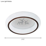Contemporary Led Ceiling Lamp In White With Moon Deer And Hot Air Balloon Flush Light