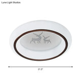 Contemporary Led Ceiling Lamp In White With Moon Deer And Hot Air Balloon Flush Light