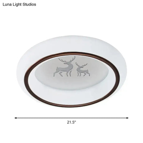 Contemporary Led Ceiling Lamp In White With Moon Deer And Hot Air Balloon Flush Light