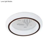 Contemporary Led Ceiling Lamp In White With Moon Deer And Hot Air Balloon Flush Light