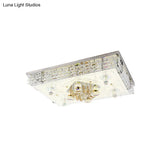 Contemporary Led Ceiling Lamp: Rectangle Clear Crystal Flush Light In Chrome For Living Room