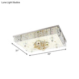 Contemporary Led Ceiling Lamp: Rectangle Clear Crystal Flush Light In Chrome For Living Room