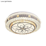 Contemporary Led Ceiling Lamp With Clear Crystal Blocks And Flower Pattern Design
