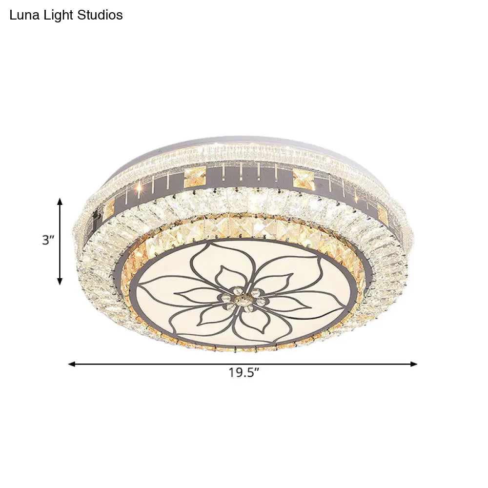 Contemporary Led Ceiling Lamp With Clear Crystal Blocks And Flower Pattern Design