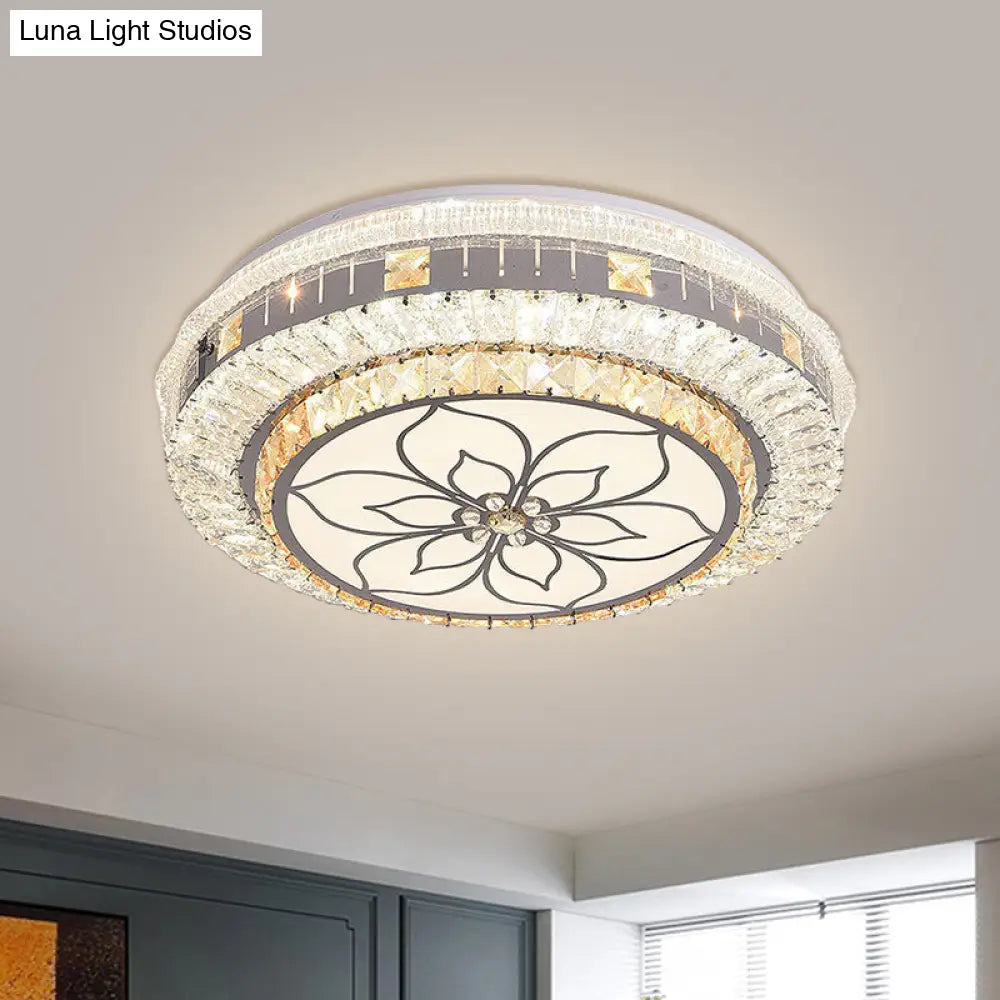 Contemporary Led Ceiling Lamp With Clear Crystal Blocks And Flower Pattern Design