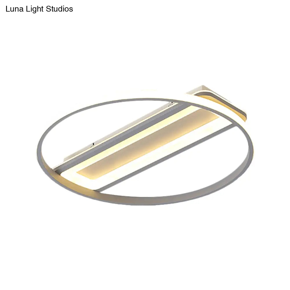 Contemporary Led Ceiling Light Fixture – Metallic Ring And Rectangle Flush Mount Warm/White