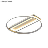 Contemporary Led Ceiling Light Fixture – Metallic Ring And Rectangle Flush Mount Warm/White