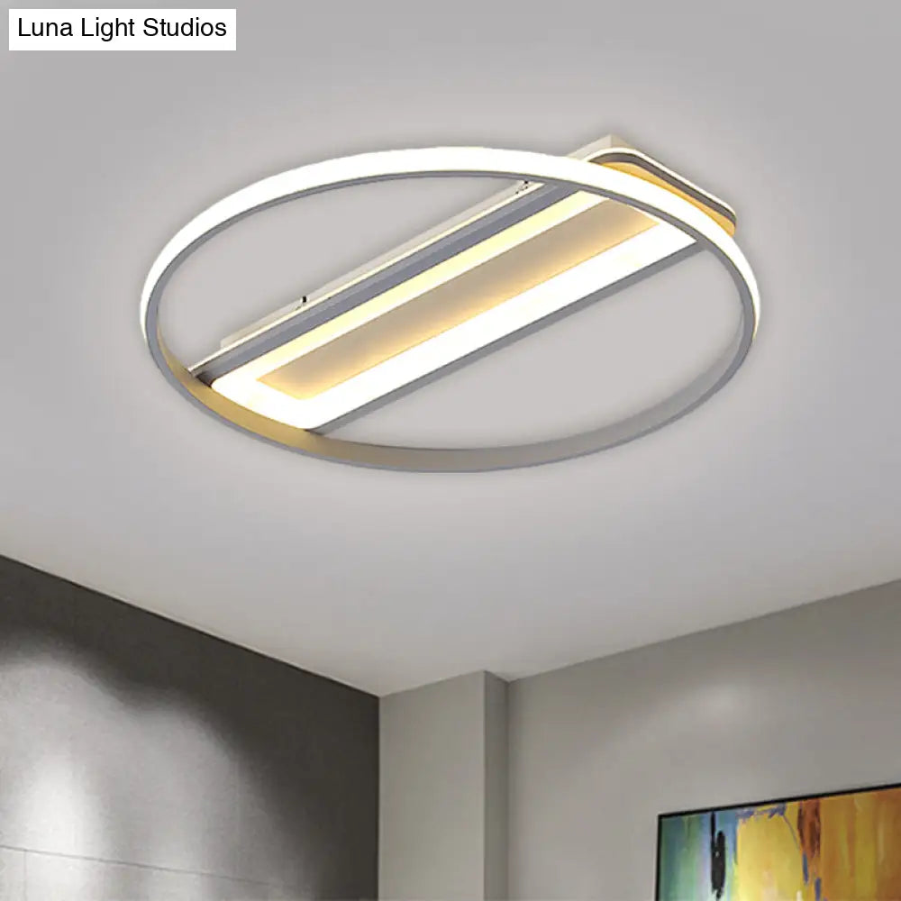 Contemporary Led Ceiling Light Fixture – Metallic Ring And Rectangle Flush Mount Warm/White