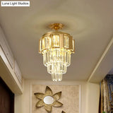 Contemporary Led Ceiling Light With Clear Crystal Prisms And Gold Finish
