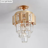 Contemporary Led Ceiling Light With Clear Crystal Prisms And Gold Finish