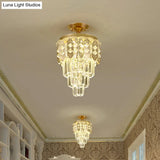 Contemporary Led Ceiling Light With Clear Crystal Prisms And Gold Finish