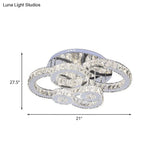 Contemporary Led Ceiling Light With Crystal Multi - Rings And Stainless Steel Finish For Bedrooms