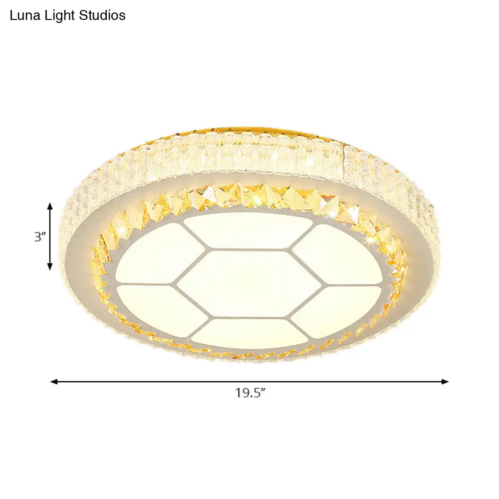 Contemporary Led Ceiling Mount Light In White With Crystal Design - Round/Hexagon/Rhombus Shape