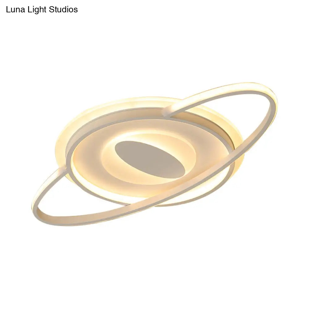 Contemporary Led Ceiling Mount Light With Acrylic Panel - Planet Slim Design White Ideal For Girls