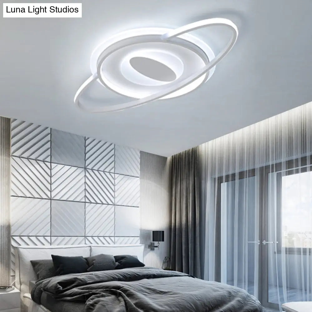 Contemporary Led Ceiling Mount Light With Acrylic Panel - Planet Slim Design White Ideal For Girls