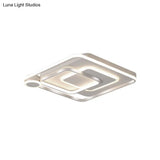 Contemporary Led Ceiling Mounted Lamp - White Square Overlapped Flush Light 18’/21.5’ Wide